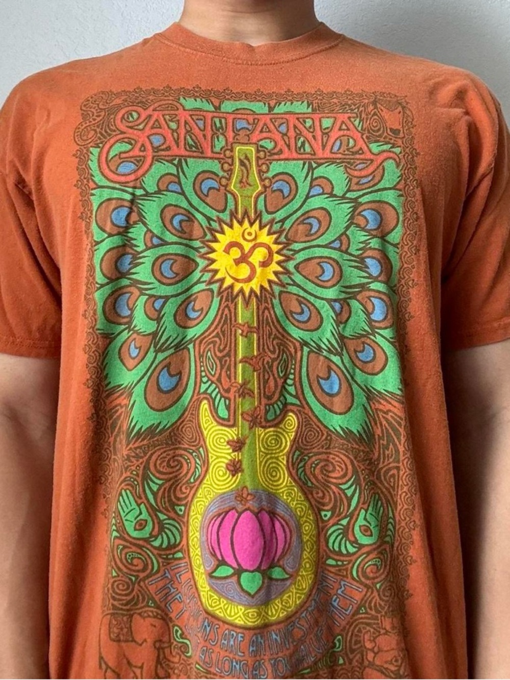 Vintage 2000s Santana Illusions Band Graphics Orange Tee Shirt